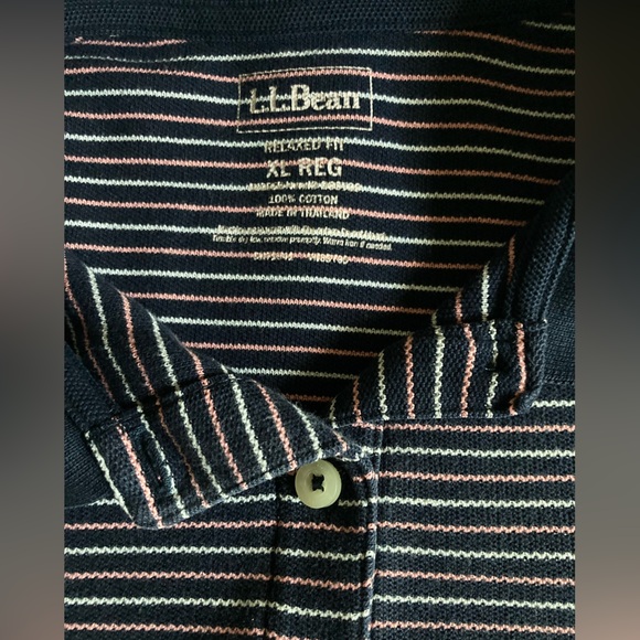 L.L. Bean Vintage SZ XL Blue, White,and pink Striped Polo Shirt 100%cotton - Picture 1 of 6